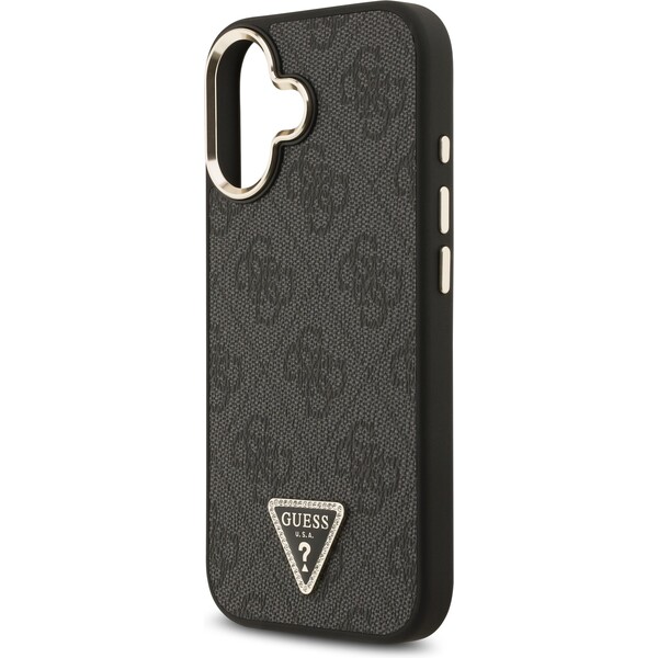 Guess-PU-Leather-4G-Triangle-Logo-Gold-Frame-MagSafe-kryt-iPhone-17-cerny