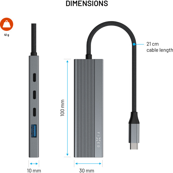 FIXED-5-portovy-hlinikovy-USB-C-HUB-Core-pro-notebooky-a-tablety-100W-PD-3-0-vesmirne-sedy