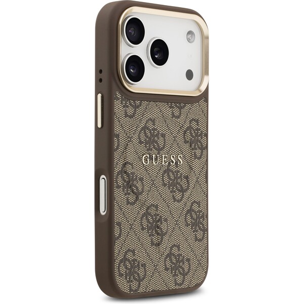 Guess-PU-Leather-4G-Gold-Frame-MagSafe-kryt-iPhone-17-Pro-hnedy