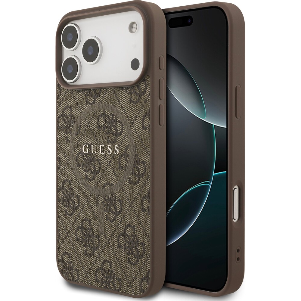 Guess-PU-Leather-4G-Colored-Ring-MagSafe-Zadni-Kryt-pro-iPhone-17-Pro-Max-hnedy
