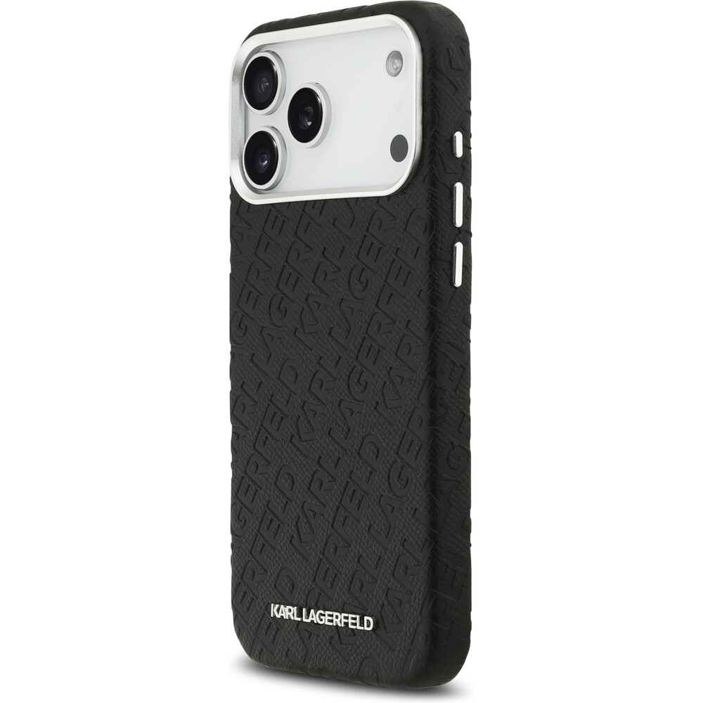 Karl-Lagerfeld-Grained-PU-Repeated-Logo-MagSafe-kryt-iPhone-17-Pro-Max-cerny
