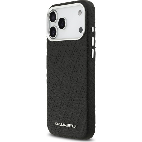 Karl-Lagerfeld-Grained-PU-Repeated-Logo-MagSafe-kryt-iPhone-17-Pro-Max-cerny