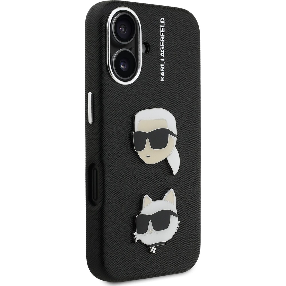 Karl-Lagerfeld-Grained-PU-K-CH-Heads-kryt-iPhone-16-cerny
