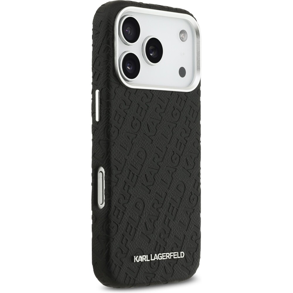 Karl-Lagerfeld-Grained-PU-Repeated-Logo-MagSafe-kryt-iPhone-17-Pro-cerny