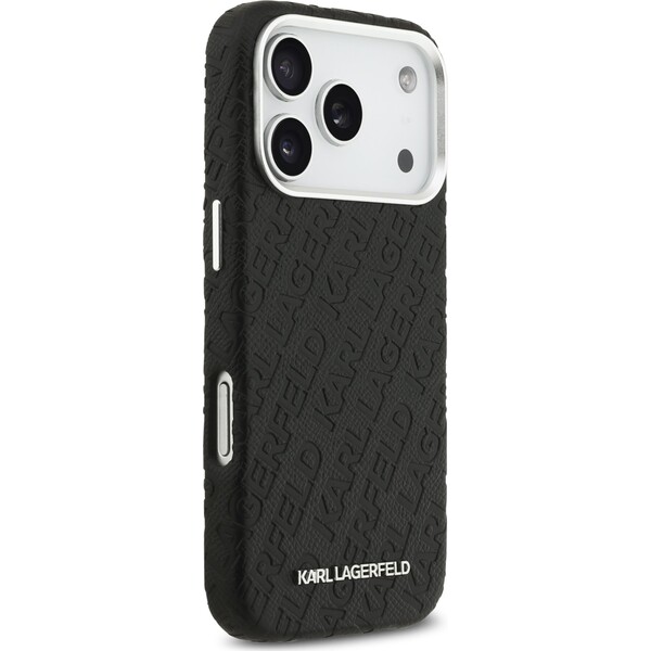 Karl-Lagerfeld-Grained-PU-Repeated-Logo-MagSafe-kryt-iPhone-17-Pro-cerny