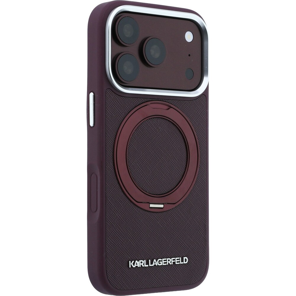 Karl-Lagerfeld-PU-Saffiano-Ring-Stand-MagSafe-kryt-iPhone-18-Pro-Max-vinovy