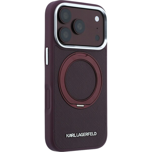 Karl-Lagerfeld-PU-Saffiano-Ring-Stand-MagSafe-kryt-iPhone-18-Pro-Max-vinovy