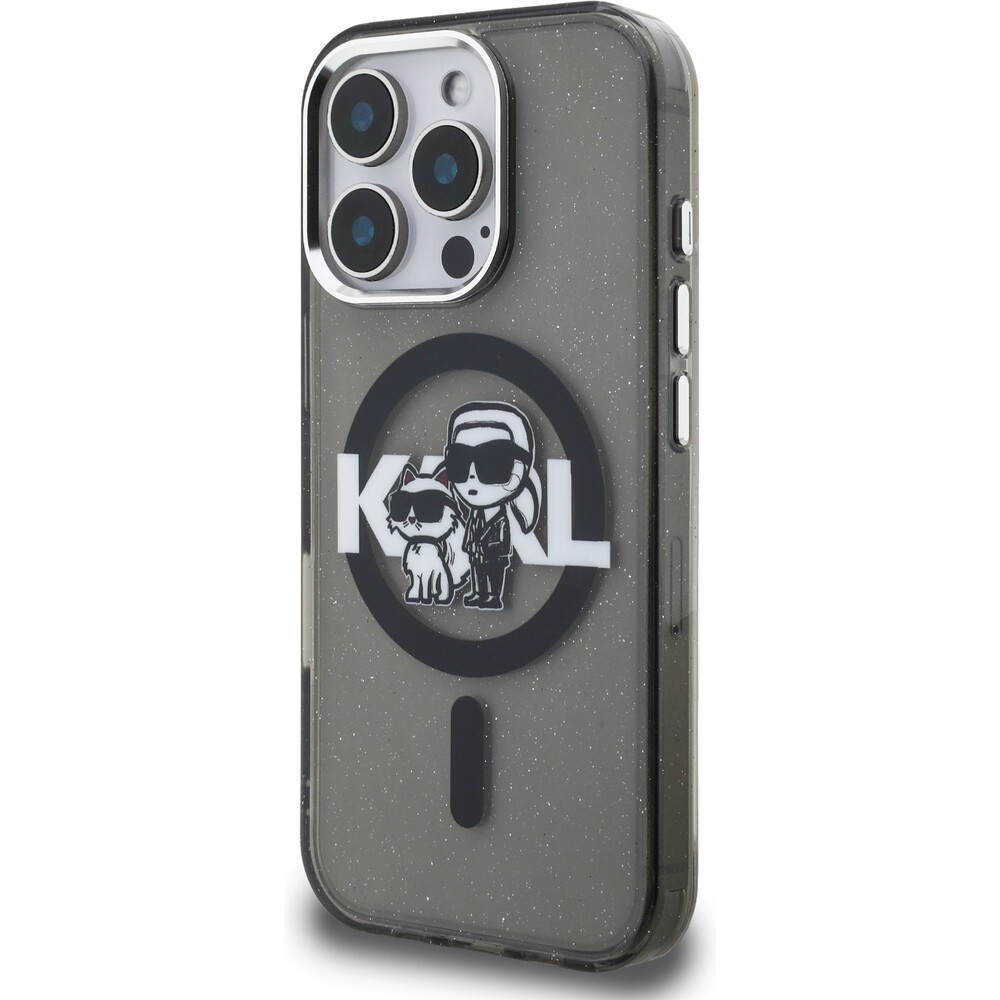 Karl-Lagerfeld-IML-Glitter-Karl-and-Choupette-Sketch-MagSafe-kryt-iPhone-16-Pro-cerny