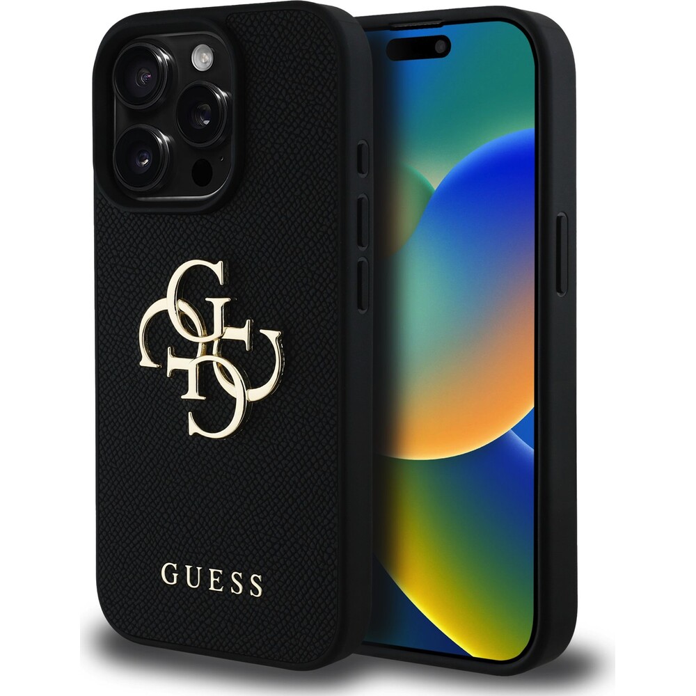 Guess-PU-Grained-4G-Metal-Logo-kryt-iPhone-15-Pro-cerny