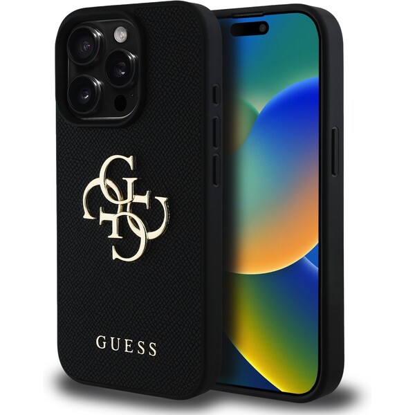 Guess-PU-Grained-4G-Metal-Logo-kryt-iPhone-15-Pro-cerny