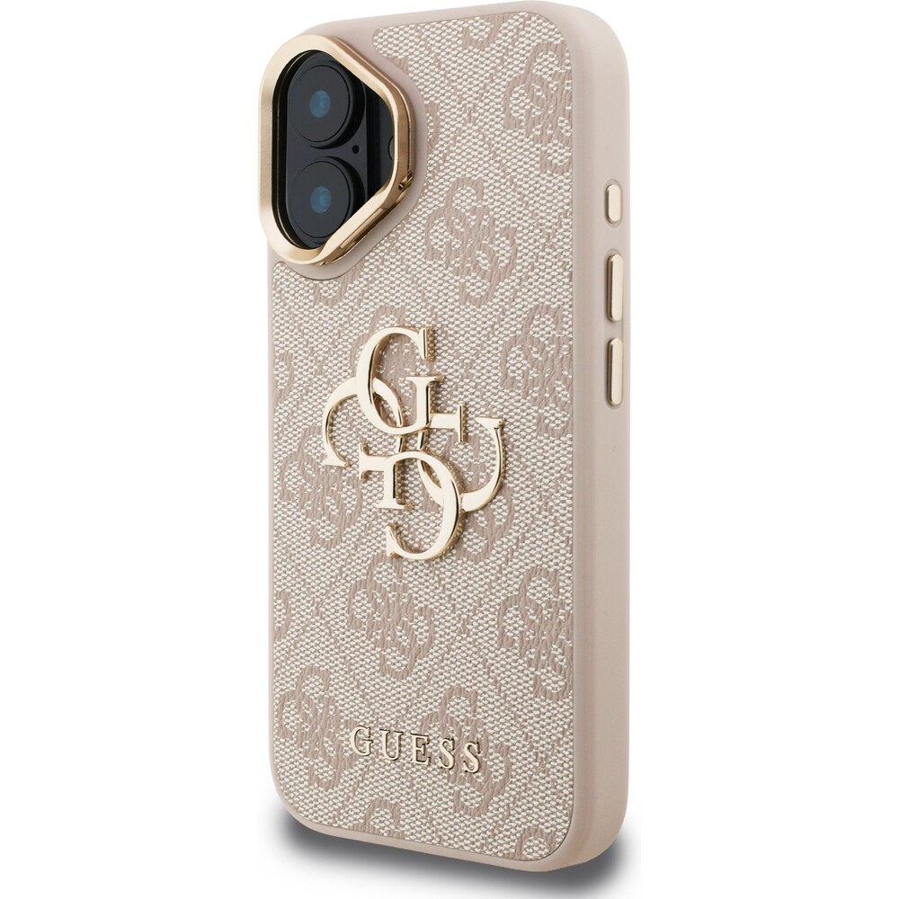 Guess-PU-4G-Metal-Logo-Stand-Camera-Frame-kryt-iPhone-16-ruzovy
