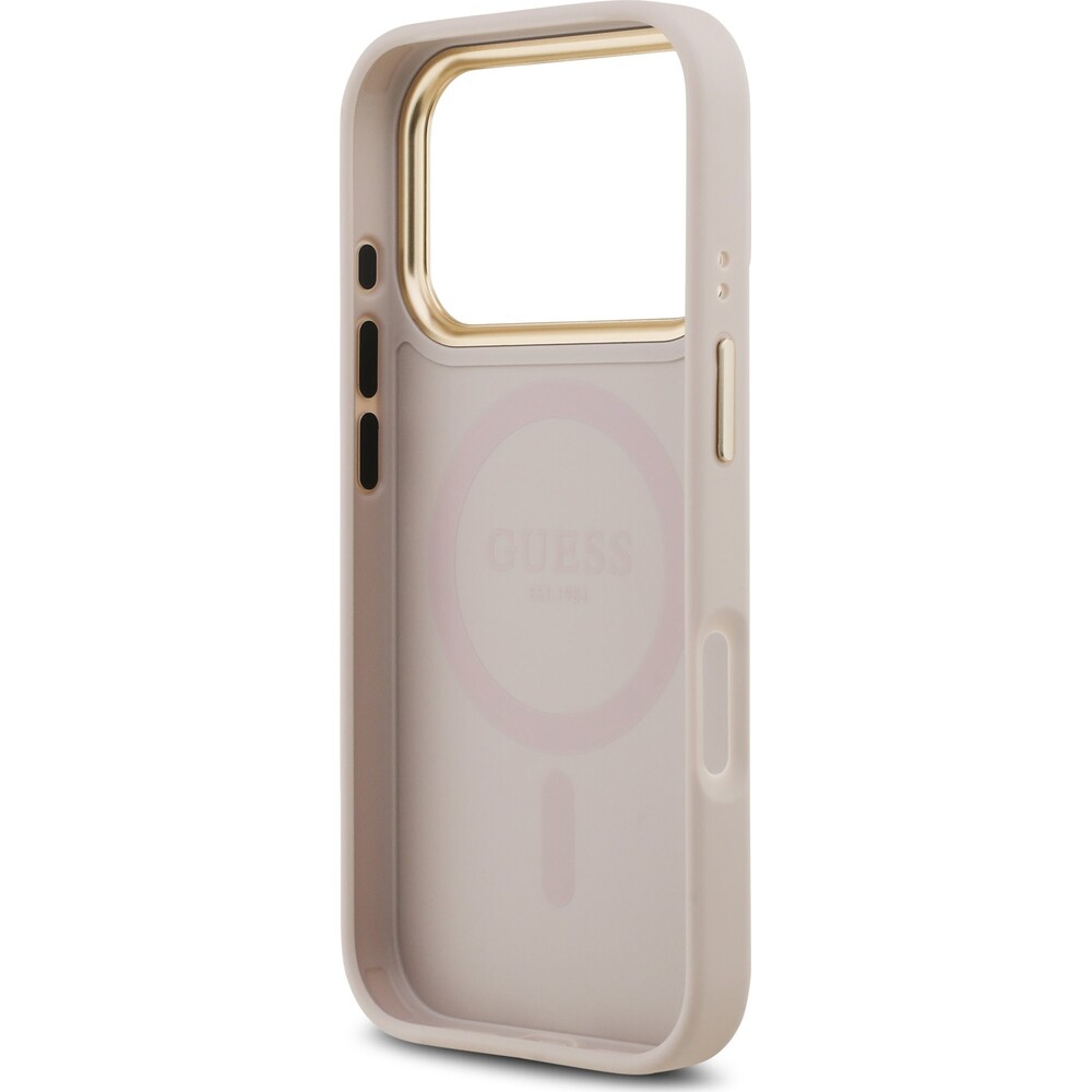 Guess-PU-Leather-4G-Gold-Frame-MagSafe-kryt-iPhone-17-Pro-ruzovy