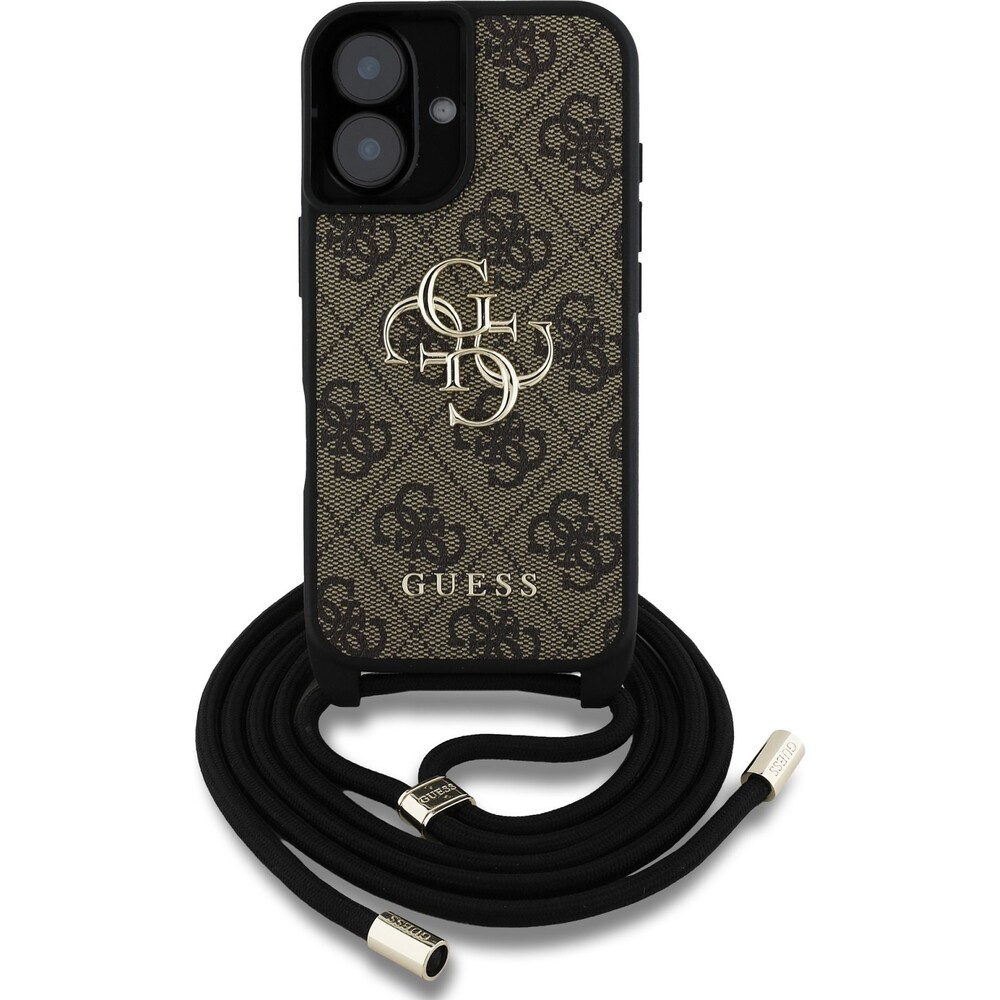 Guess-PU-4G-Metal-Logo-Crossbody-popruh-kryt-iPhone-16-hnedy