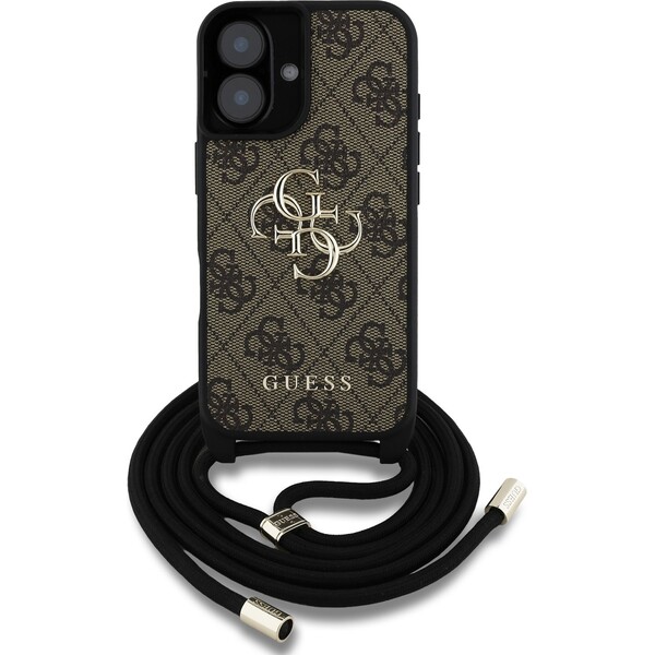 Guess-PU-4G-Metal-Logo-Crossbody-popruh-kryt-iPhone-16-hnedy