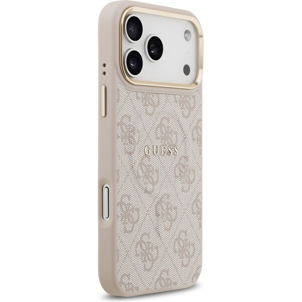 Guess-PU-Leather-4G-Gold-Frame-MagSafe-kryt-iPhone-17-Pro-Max-ruzovy