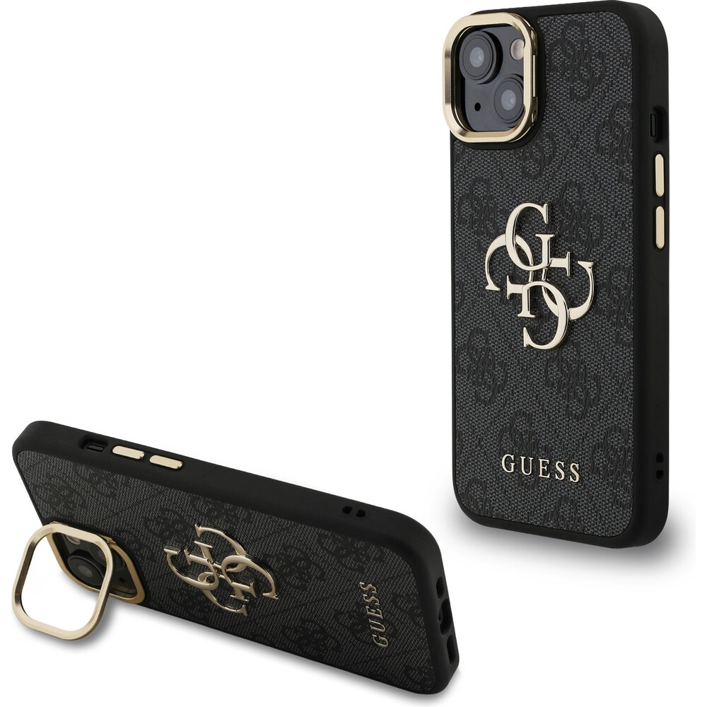 Guess-PU-4G-Metal-Logo-Stand-Camera-Frame-kryt-iPhone-13-cerny