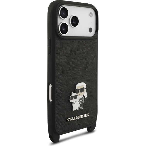 Karl-Lagerfeld-Saffiano-Crossbody-Popruh-Metal-Karl-and-Choupette-kryt-iPhone-17-Pro-Max-cerny