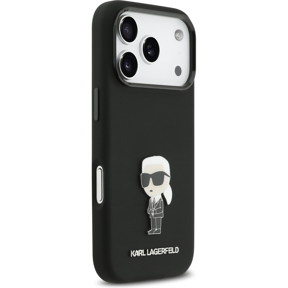 Karl-Lagerfeld-Liquid-Silicone-Metal-Ikonik-kryt-iPhone-17-Pro-cerny
