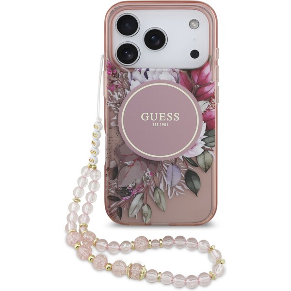 Guess-IML-Flowers-Strap-MagSafe-kryt-iPhone-17-Pro-ruzovy