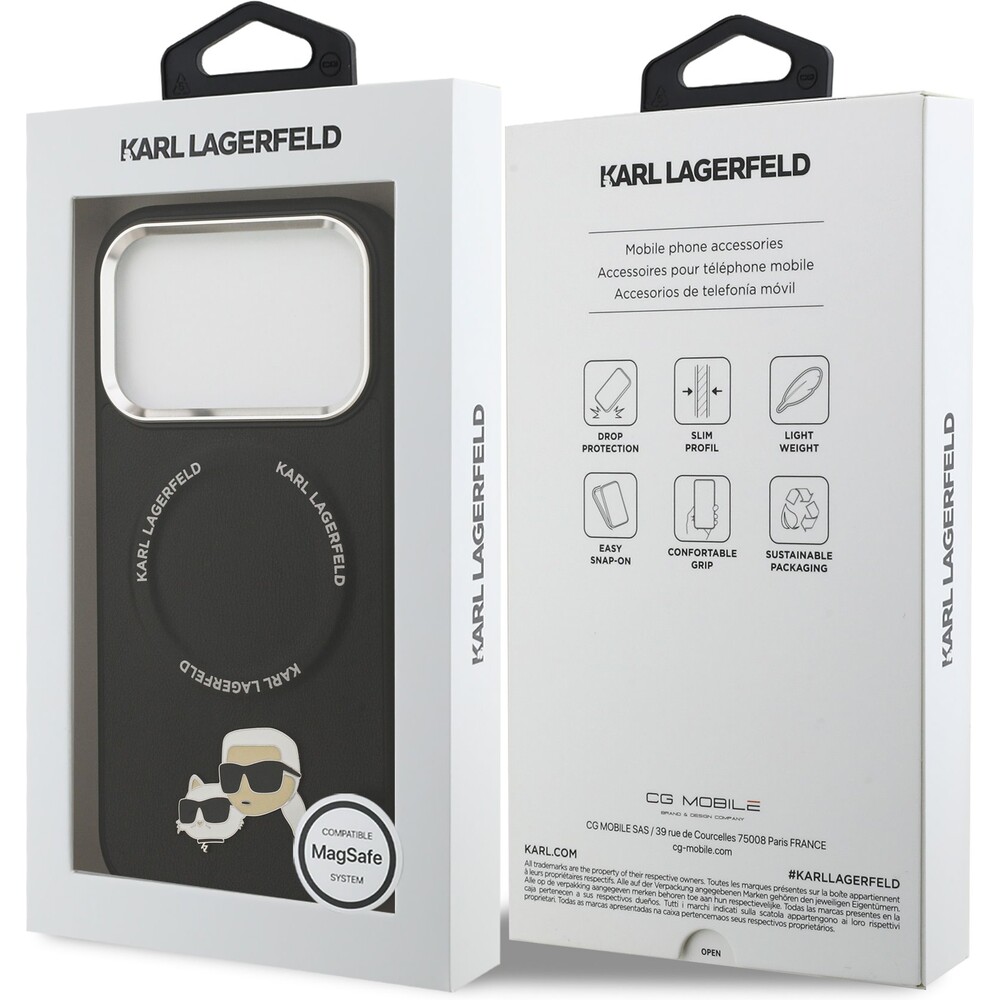 Karl-Lagerfeld-PU-Karl-and-Choupette-Heads-Pins-MagSafe-kryt-iPhone-17-Pro-Max-cerny