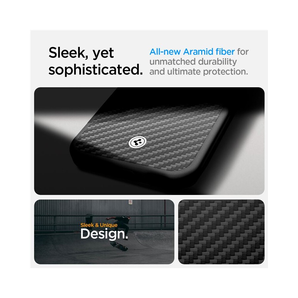 Spigen-Enzo-Aramid-MagSafe-kryt-iPhone-17e-16e-matne-cerny