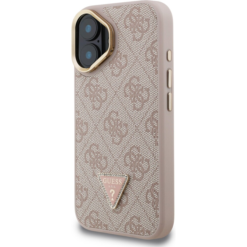 Guess-PU-4G-Strass-Triangle-Logo-Stand-Camera-Frame-MagSafe-kryt-iPhone-16-ruzovy