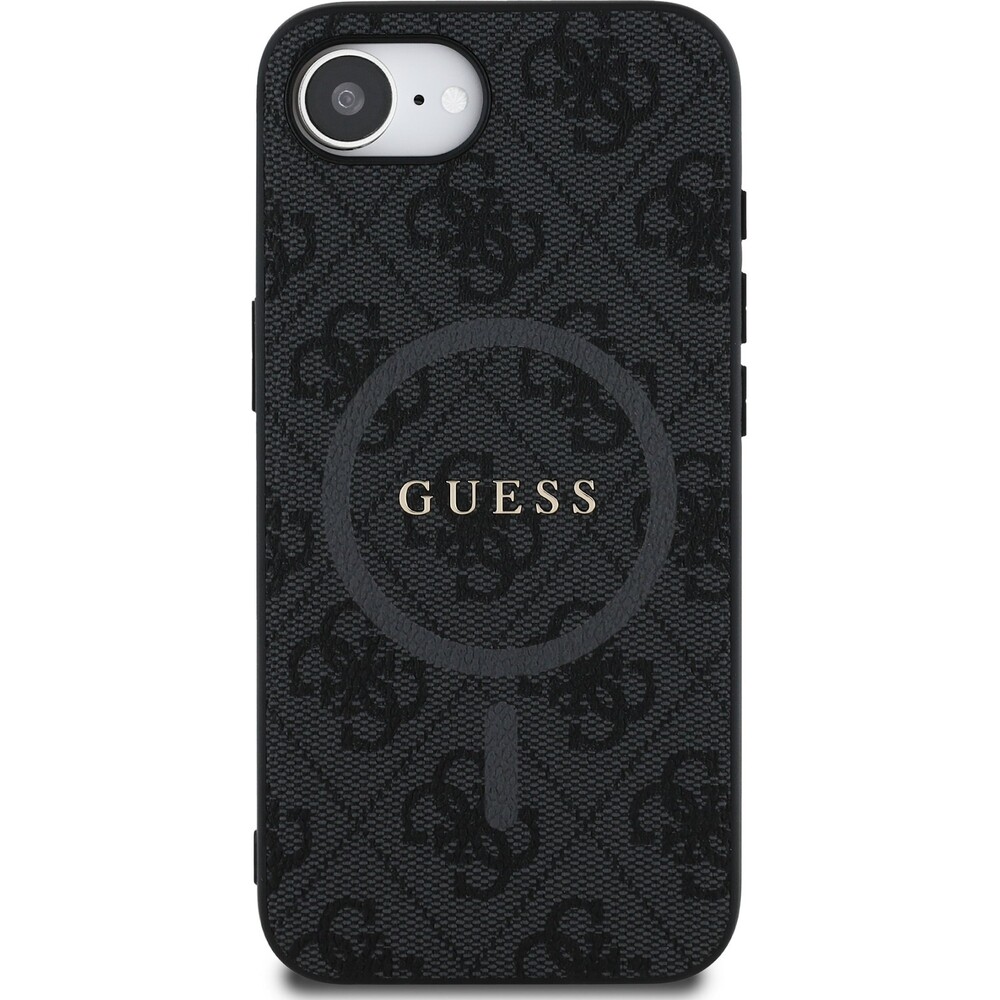 Guess-PU-Leather-4G-Colored-Ring-MagSafe-kryt-iPhone-17e-16e-cerny
