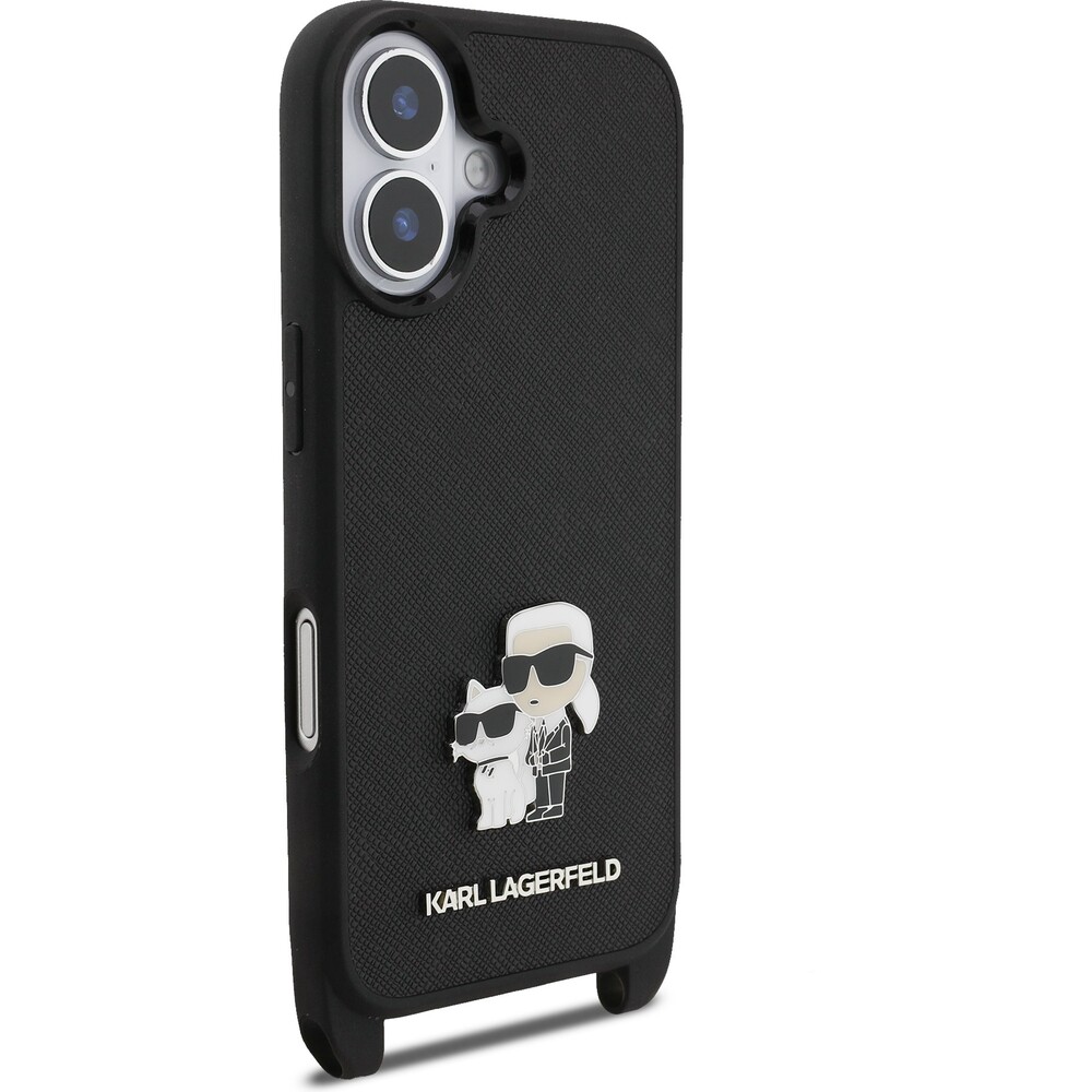 Karl-Lagerfeld-Saffiano-Crossbody-Popruh-Metal-Karl-and-Choupette-kryt-iPhone-17-cerny