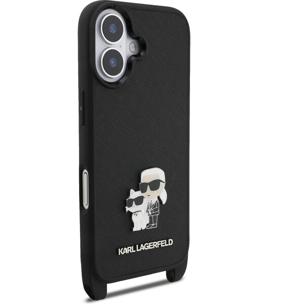 Karl-Lagerfeld-Saffiano-Crossbody-Popruh-Metal-Karl-and-Choupette-kryt-iPhone-17-cerny