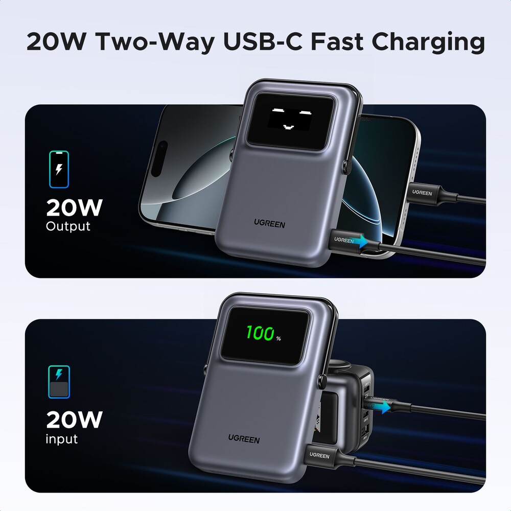 UGREEN-Uno-MagSafe-Qi2-Powerbanka-se-stojankem-10000-mAh-20W-tmave-seda
