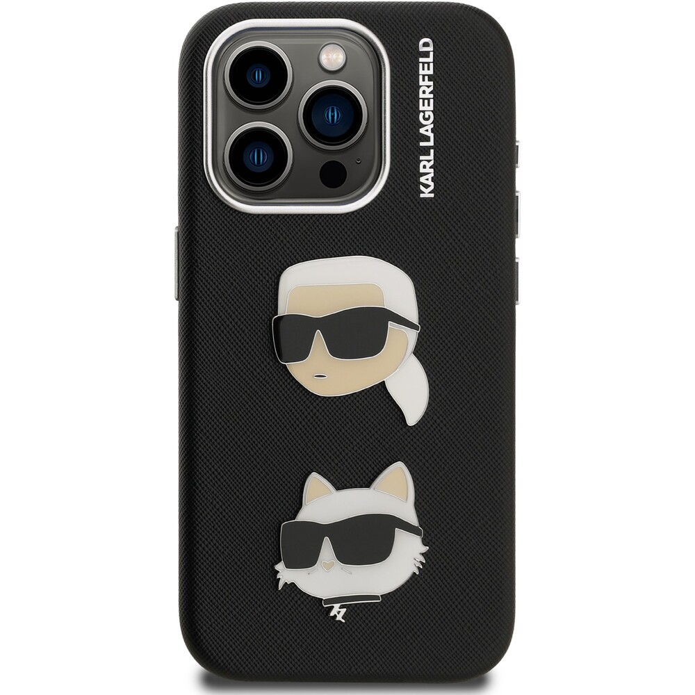 Karl-Lagerfeld-Grained-PU-K-CH-Heads-kryt-iPhone-15-Pro-cerny