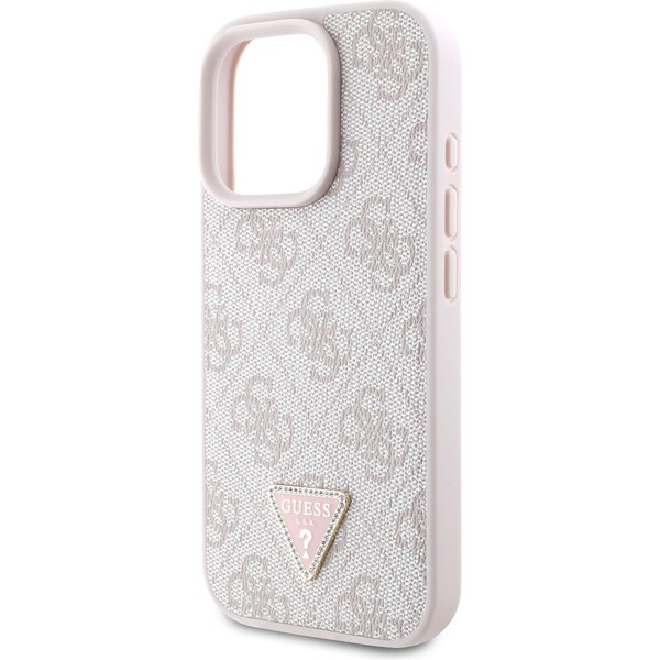 Guess-PU-4G-Strass-Triangle-Metal-Logo-kryt-pro-iPhone-16-Pro-ruzovy
