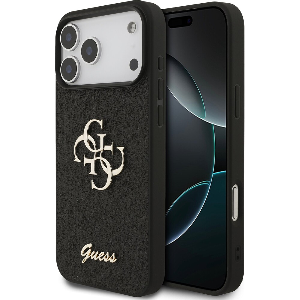 Guess-PU-Fixed-Glitter-4G-Metal-Logo-kryt-iPhone-17-Pro-Max-cerny