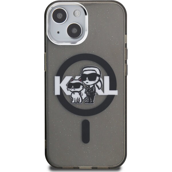 Karl-Lagerfeld-IML-Glitter-Karl-and-Choupette-Sketch-MagSafe-kryt-iPhone-15-cerny