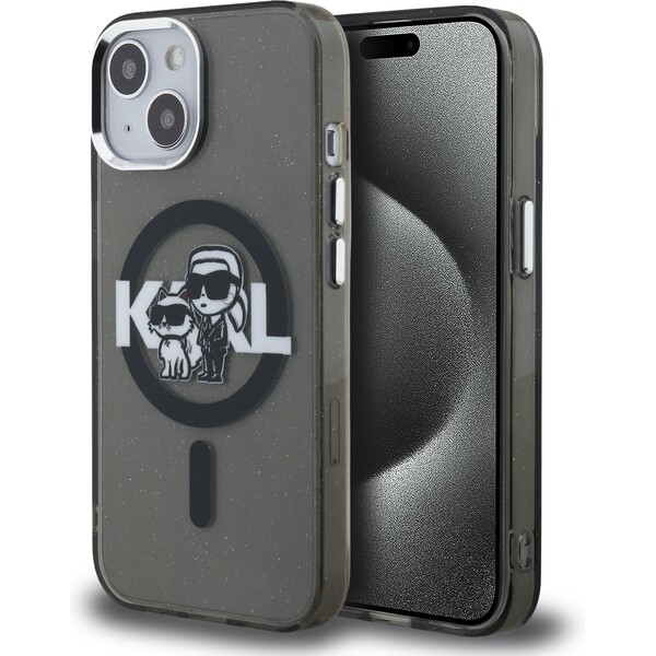 Karl-Lagerfeld-IML-Glitter-Karl-and-Choupette-Sketch-MagSafe-kryt-iPhone-15-cerny