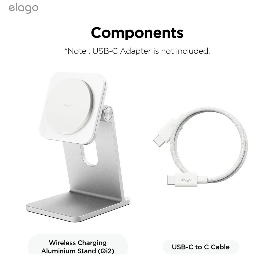 ELAGO-Wireless-Charging-Aluminium-Stand-Qi2-MagSafe-nabijeci-stojanek-15W-bily