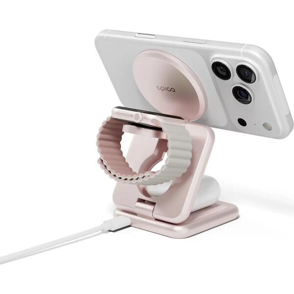 Epico-UltraBase-Qi2-MagSafe-25W-3v1-Fold-kovovy-Mag-bezdratovy-nabijeci-stojanek-ruzovy