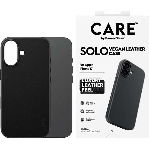 PanzerGlass-CARE-SOLO-MagSafe-kryt-z-veganske-kuze-iPhone-17e-16e-cerny