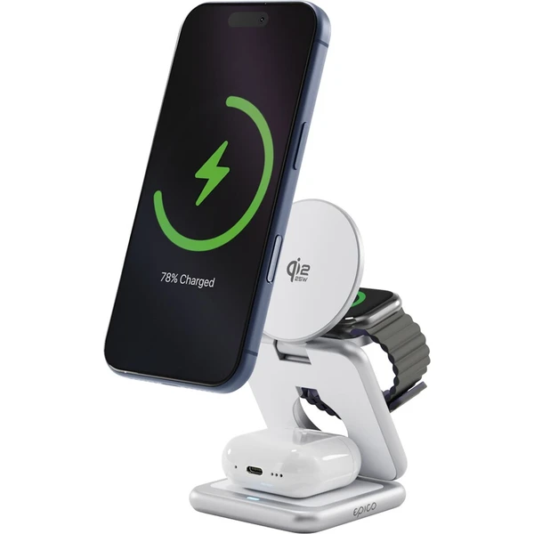 Epico-UltraBase-Qi2-25W-3v1-Fold-kovovy-Mag-bezdratovy-nabijeci-stojanek-stribrny