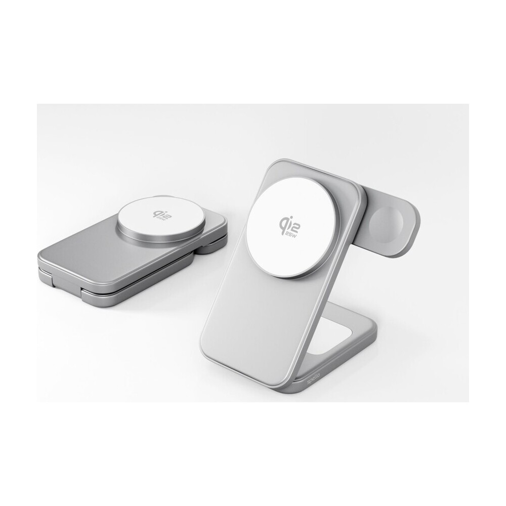 Spello-ForceBase-Qi2-25W-3in1-Fold-MagSafe-nabijeci-stojanek-stribrny
