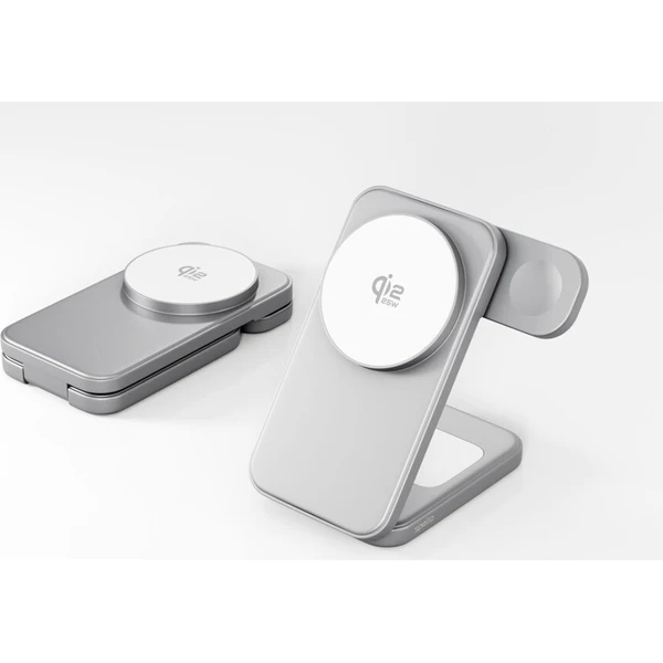 Spello-ForceBase-Qi2-25W-3in1-Fold-MagSafe-nabijeci-stojanek-stribrny