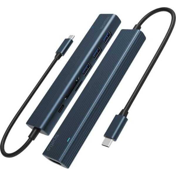 Spello-USB-C-Hub-Slim-7v1-100W-USB-C-PD-3-USB-A-HDMI-slot-na-SD-TF-kartu-temne-inkoustovy