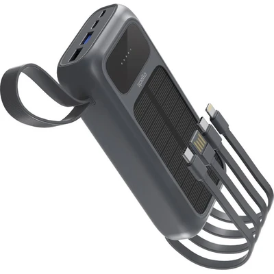 Spello ForcePack 5in1 20000mAh solární powerbanka se 4 integrovanámi kabely SP25 | šedá