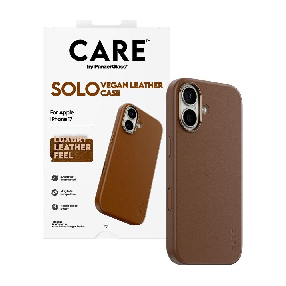 PanzerGlass-CARE-SOLO-MagSafe-kryt-z-veganske-kuze-iPhone-17e-16e-hnedy