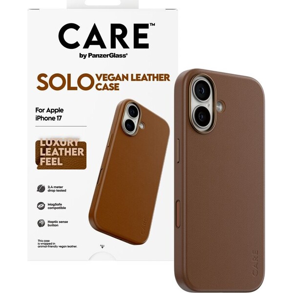 PanzerGlass-CARE-SOLO-MagSafe-kryt-z-veganske-kuze-iPhone-17e-16e-hnedy
