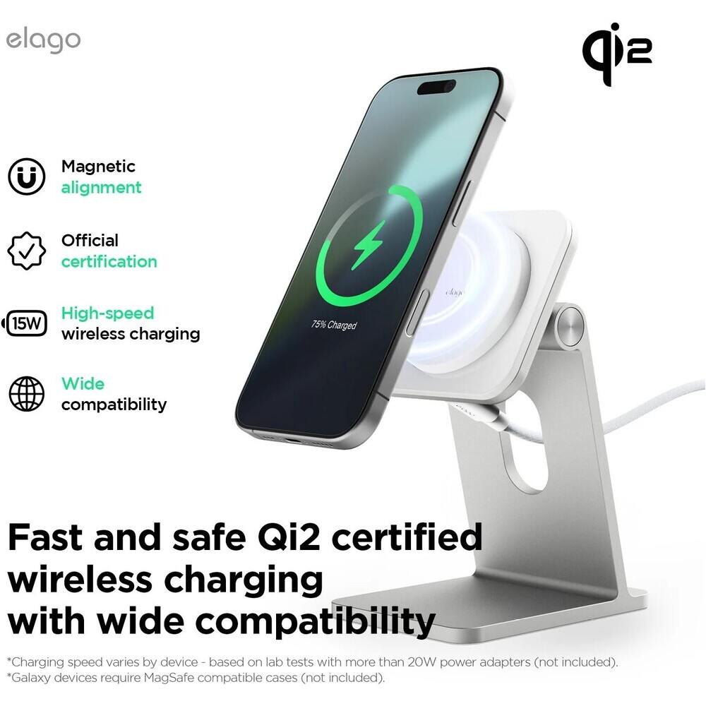 ELAGO-Wireless-Charging-Aluminium-Stand-Qi2-MagSafe-nabijeci-stojanek-15W-bily