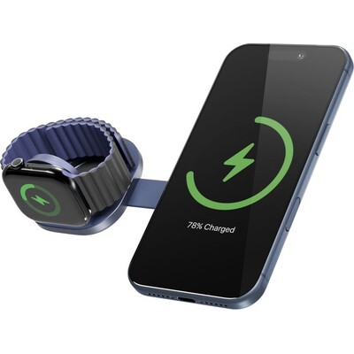 iWant UltraBase Qi2 25W 2v1 Fold kovová Mag+ bezdrátová nabíječka temně modrá