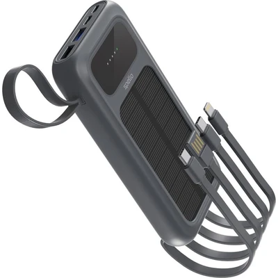 Spello ForcePack 5in1 10000mAh solární powerbanka se 4 integrovanámi kabely SP15 | šedá