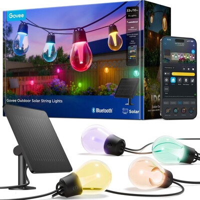 Govee RGBICW Smart solární zahradní řetěž z 8 žárovek