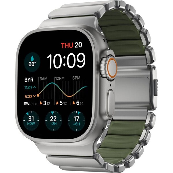Nomad-Stratos-Band-FKM-reminek-Apple-Watch-45-46-49mm-Natural-Titanium-Forest-Green
